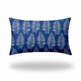 16" X 26" Blue And White Blown Seam Tropical Lumbar Indoor Outdoor Pillow - Homeroots