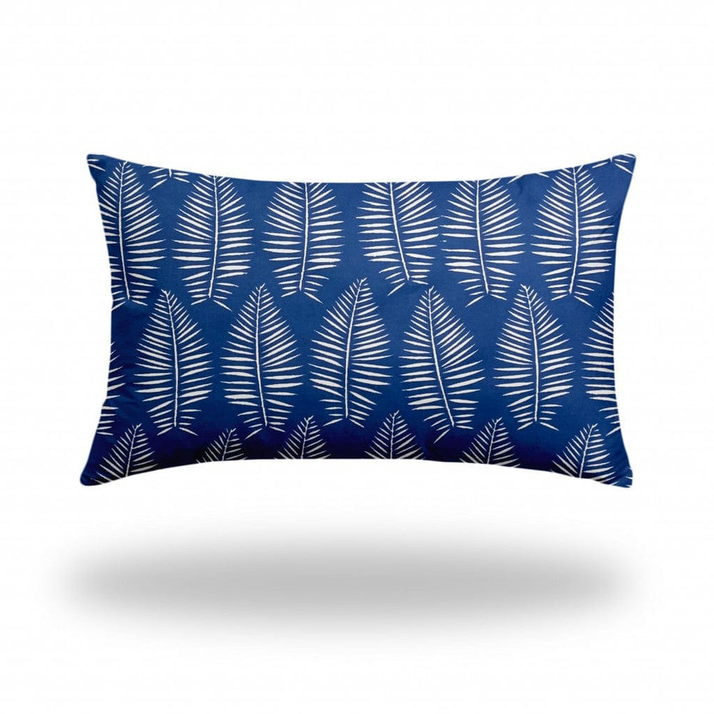 16" X 26" Blue And White Blown Seam Tropical Lumbar Indoor Outdoor Pillow - Homeroots