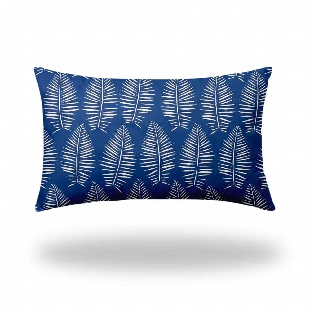 16" X 26" Blue And White Zippered Tropical Lumbar Indoor Outdoor Pillow - Homeroots