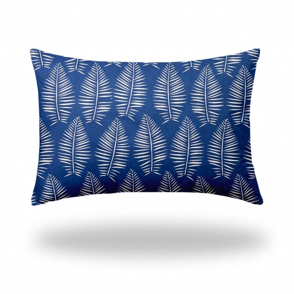 24" X 36" Blue And White Enveloped Tropical Lumbar Indoor Outdoor Pillow - Homeroots