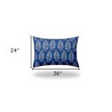 24" X 36" Blue And White Blown Seam Tropical Lumbar Indoor Outdoor Pillow - Homeroots