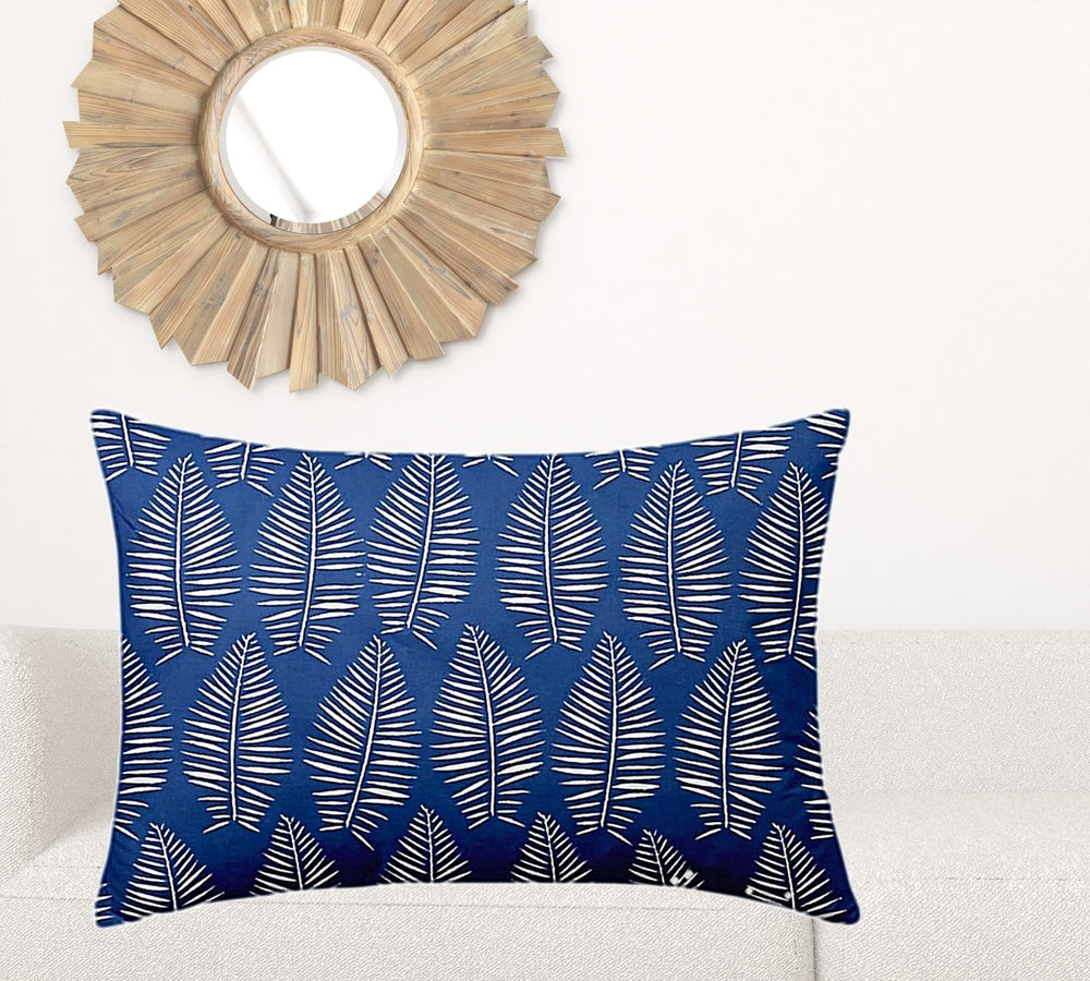 24" X 36" Blue And White Zippered Tropical Lumbar Indoor Outdoor Pillow - Homeroots
