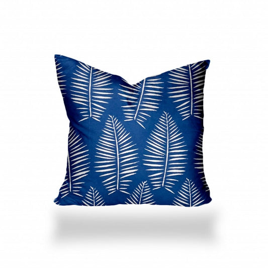 14" X 14" Blue And White Blown Seam Tropical Throw Indoor Outdoor Pillow - Homeroots
