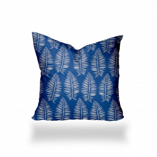 22" X 22" Blue And White Blown Seam Tropical Throw Indoor Outdoor Pillow - Homeroots