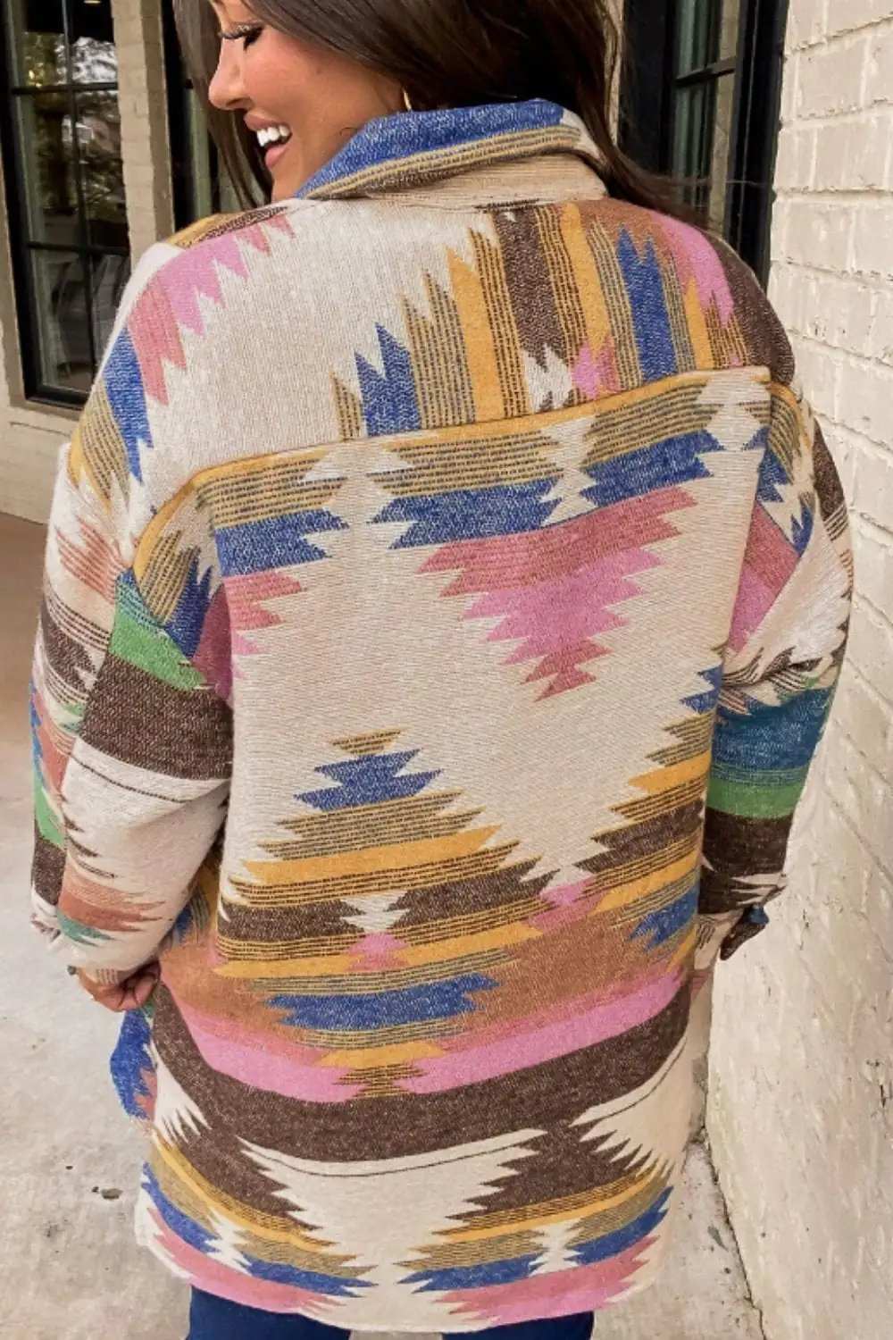 Geometric Button Up Long Sleeve Jacket - Trendsi - Flyclothing LLC