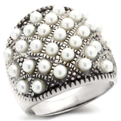 410108 - Antique Tone 925 Sterling Silver Ring with Synthetic Pearl in White - Alamode - Flyclothing LLC