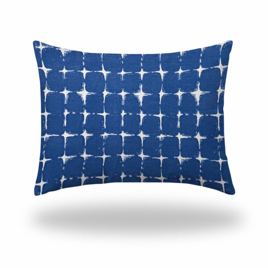 12" X 16" Blue And White Zippered Gingham Lumbar Indoor Outdoor Pillow - Homeroots