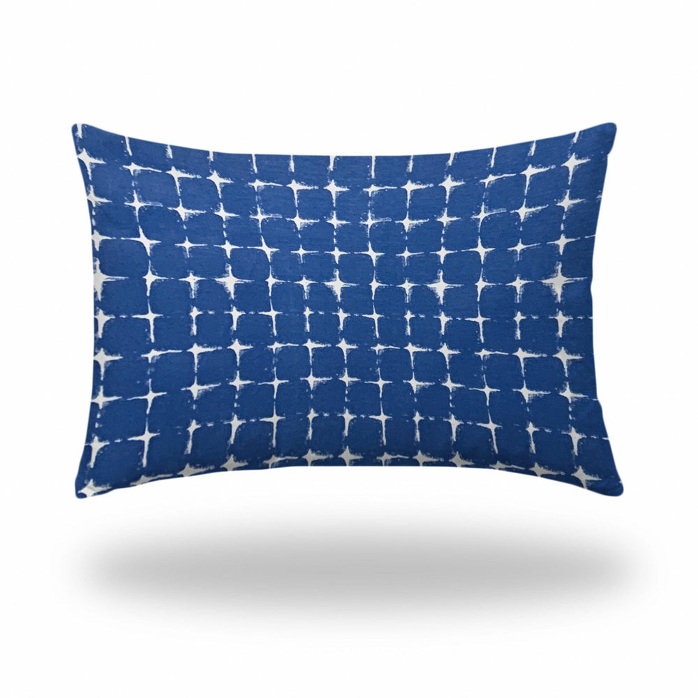 12" X 18" Blue And White Blown Seam Gingham Lumbar Indoor Outdoor Pillow - Homeroots - Flyclothing LLC
