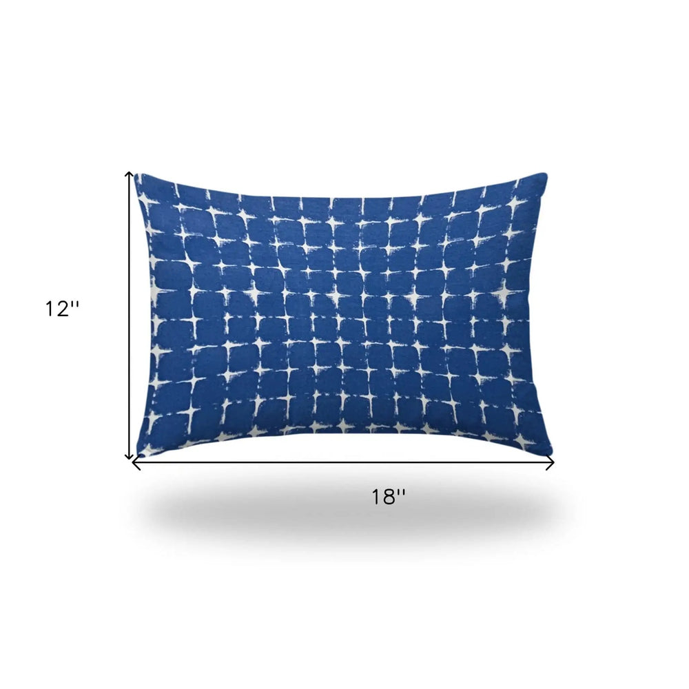 12" X 18" Blue And White Blown Seam Gingham Lumbar Indoor Outdoor Pillow - Homeroots - Flyclothing LLC