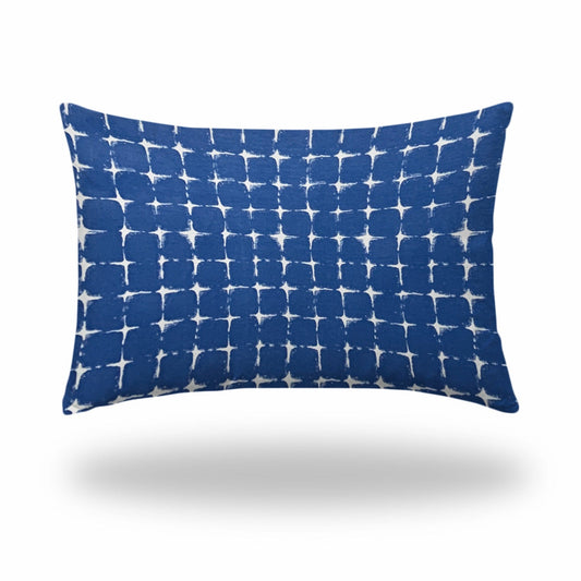 12" X 18" Blue And White Zippered Gingham Lumbar Indoor Outdoor Pillow - Homeroots