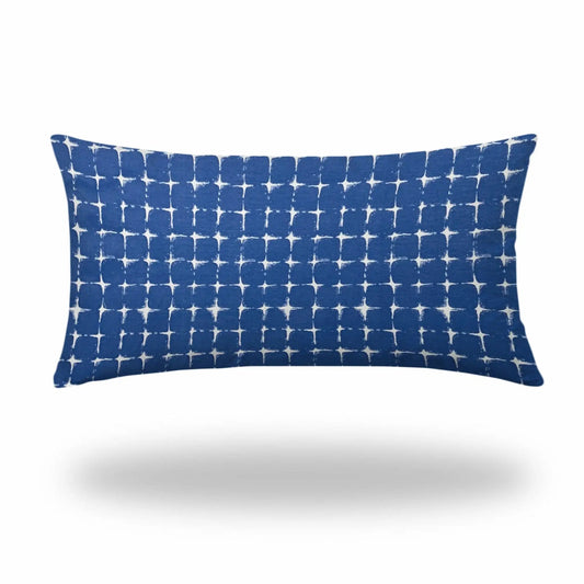 14" X 24" Blue And White Enveloped Gingham Lumbar Indoor Outdoor Pillow - Homeroots