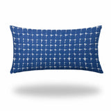 14" X 24" Blue And White Enveloped Gingham Lumbar Indoor Outdoor Pillow - Homeroots - Flyclothing LLC