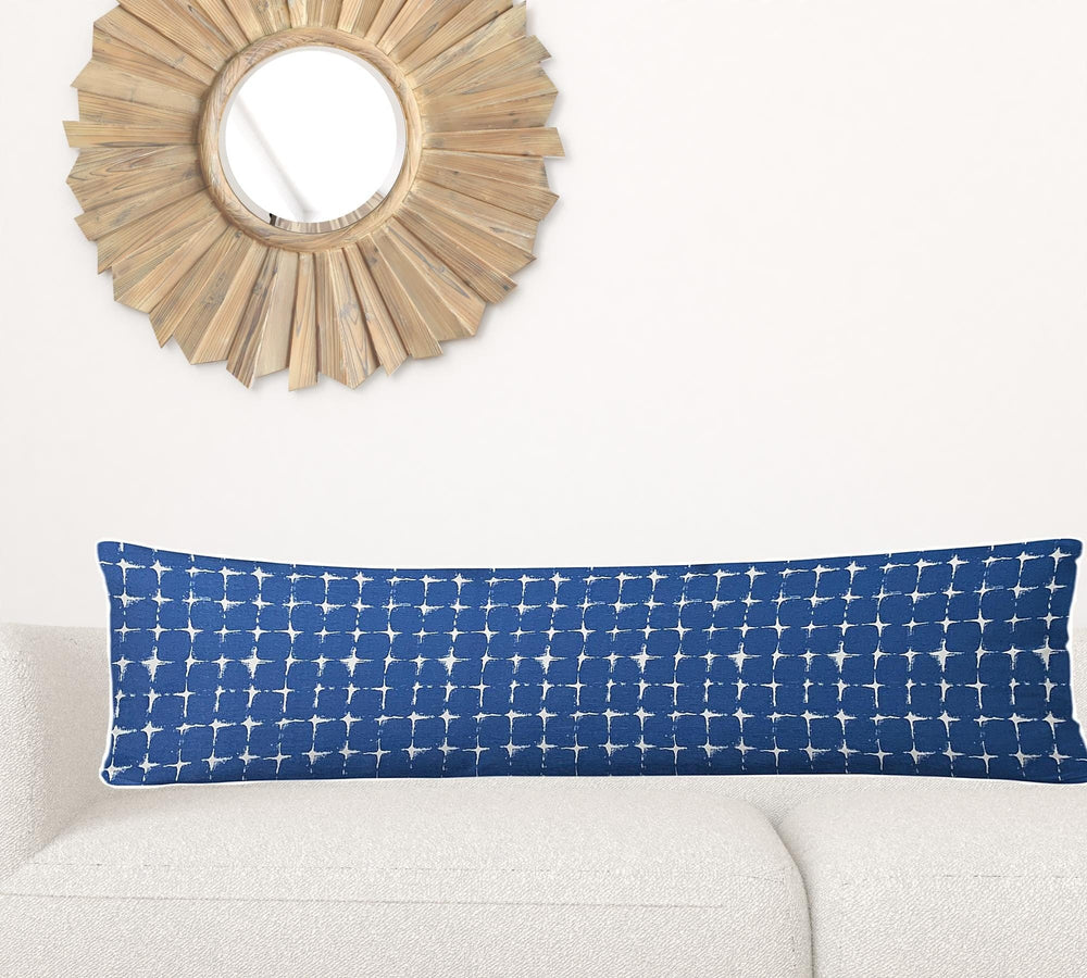 12" X 48" Blue And White Blown Seam Gingham Lumbar Indoor Outdoor Pillow - Homeroots - Flyclothing LLC