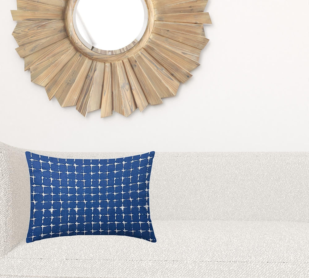 14" X 20" Blue And White Enveloped Gingham Lumbar Indoor Outdoor Pillow - Homeroots - Flyclothing LLC