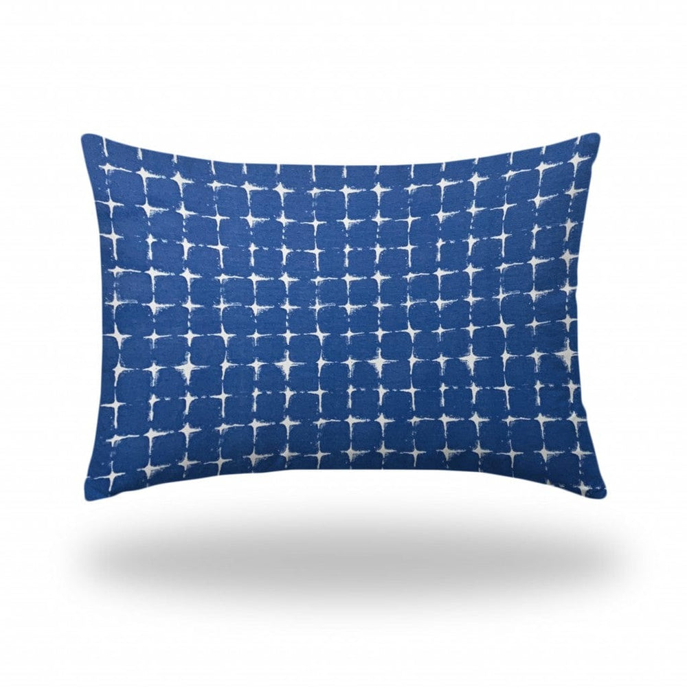 14" X 20" Blue And White Blown Seam Gingham Lumbar Indoor Outdoor Pillow - Homeroots - Flyclothing LLC