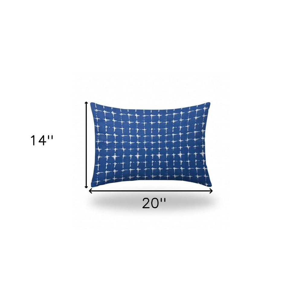 14" X 20" Blue And White Blown Seam Gingham Lumbar Indoor Outdoor Pillow - Homeroots - Flyclothing LLC