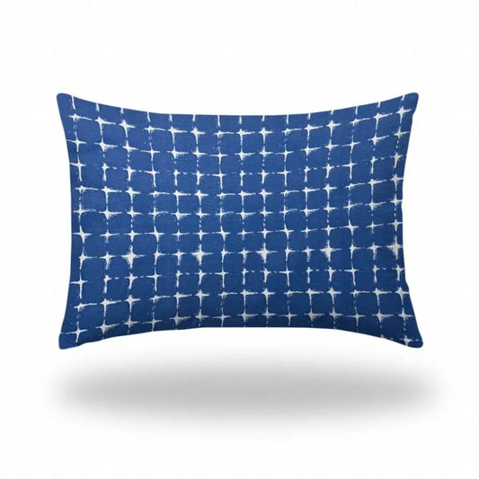 14" X 20" Blue And White Zippered Gingham Lumbar Indoor Outdoor Pillow - Homeroots