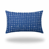 16" X 26" Blue And White Enveloped Abstract Lumbar Indoor Outdoor Pillow - Homeroots