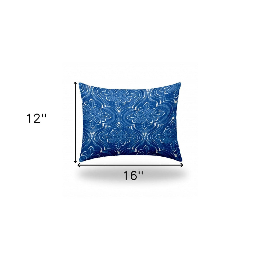 12" X 16" Blue And White Zippered Ikat Lumbar Indoor Outdoor Pillow - Homeroots - Flyclothing LLC