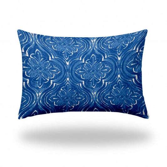 12" X 18" Blue And White Blown Seam Ikat Lumbar Indoor Outdoor Pillow - Homeroots