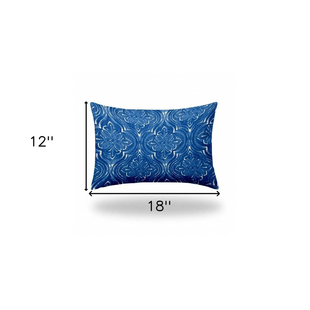 12" X 18" Blue And White Zippered Ikat Lumbar Indoor Outdoor Pillow - Homeroots - Flyclothing LLC
