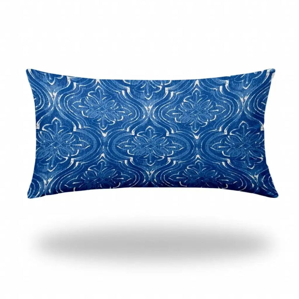 14" X 24" Blue And White Enveloped Ikat Lumbar Indoor Outdoor Pillow - Homeroots - Flyclothing LLC