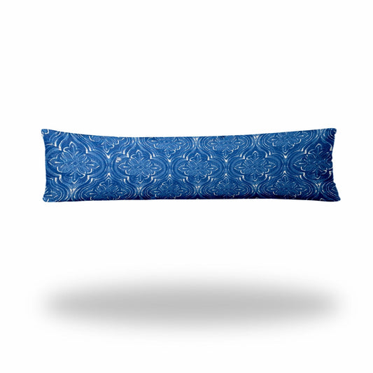 12" X 48" Blue And White Enveloped Ikat Lumbar Indoor Outdoor Pillow - Homeroots