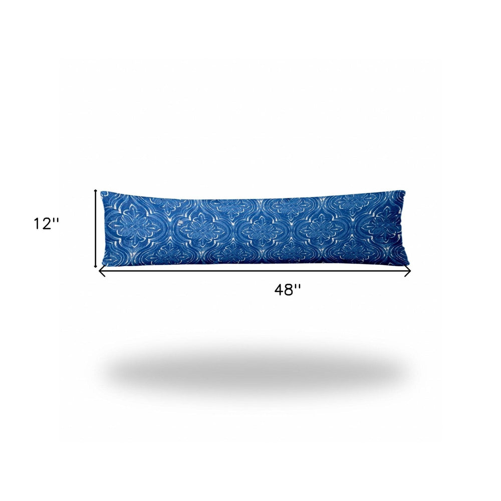 12" X 48" Blue And White Enveloped Ikat Lumbar Indoor Outdoor Pillow - Homeroots - Flyclothing LLC