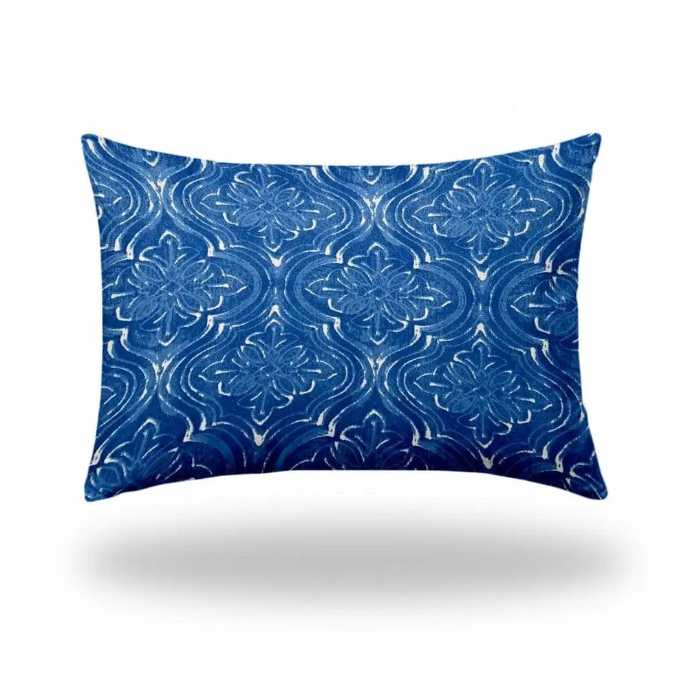 14" X 20" Blue And White Enveloped Ikat Lumbar Indoor Outdoor Pillow - Homeroots - Flyclothing LLC
