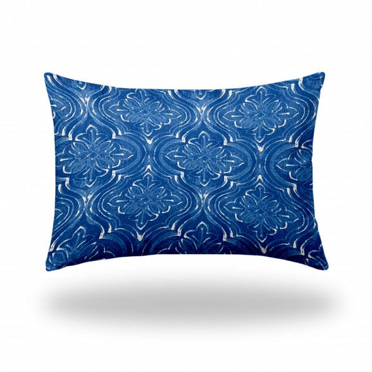 14" X 20" Blue And White Blown Seam Ikat Lumbar Indoor Outdoor Pillow - Homeroots