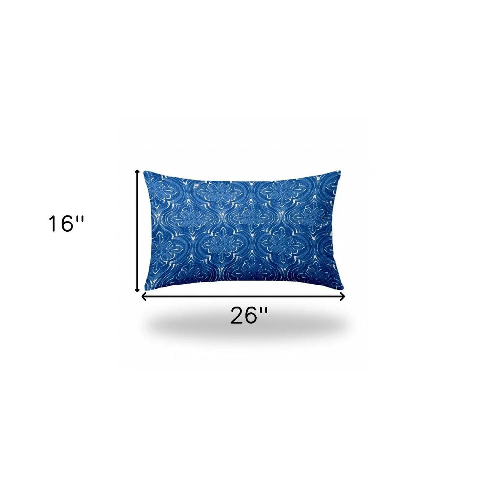 16" X 26" Blue And White Zippered Ikat Lumbar Indoor Outdoor Pillow - Homeroots - Flyclothing LLC