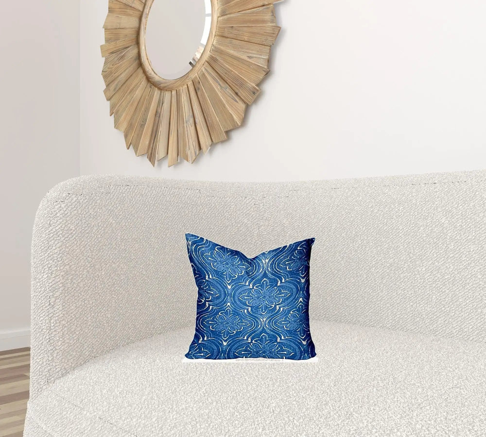 14" X 14" Blue And White Zippered Ikat Throw Indoor Outdoor Pillow - Homeroots - Flyclothing LLC
