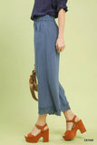 Umgee Linen Wide Leg Cropped Pants with Lace Trim - Trendsi - Flyclothing LLC