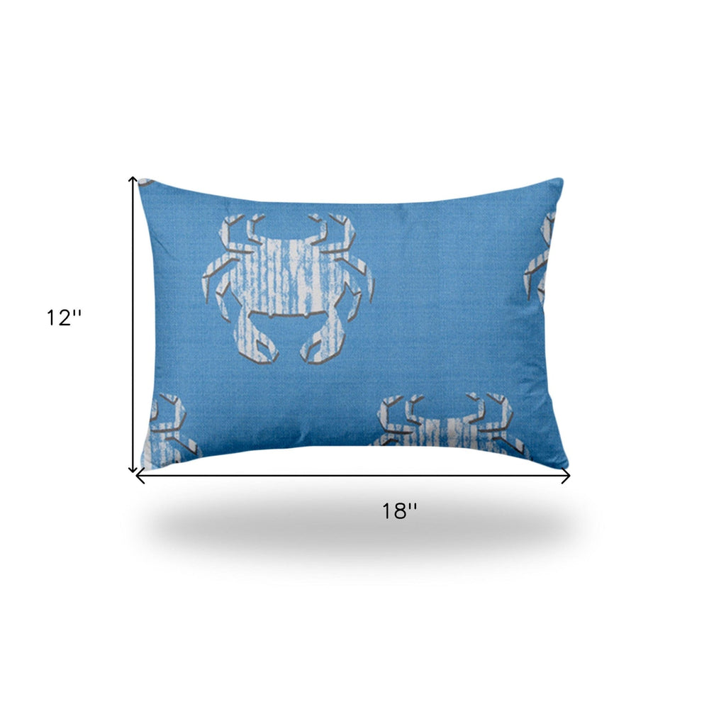 12" X 18" Blue And White Crab Blown Seam Coastal Lumbar Indoor Outdoor Pillow - Homeroots - Flyclothing LLC