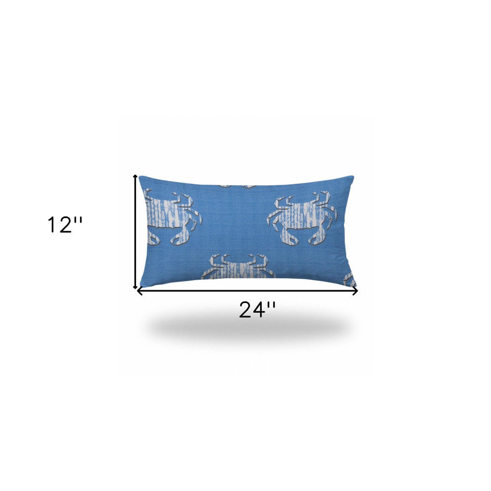 14" X 24" Blue And White Crab Blown Seam Coastal Lumbar Indoor Outdoor Pillow - Homeroots - Flyclothing LLC