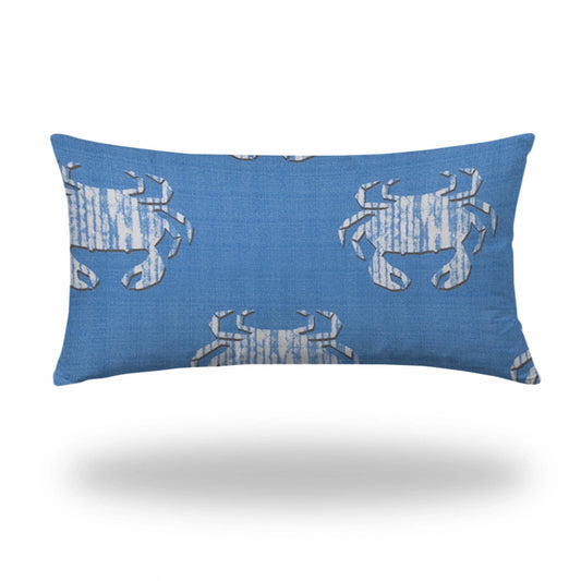 14" X 24" Blue And White Crab Zippered Coastal Lumbar Indoor Outdoor Pillow - Homeroots