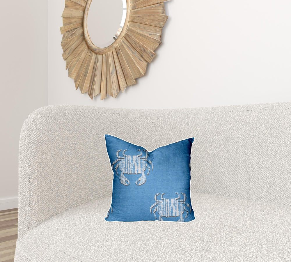 16" X 16" Blue And White Crab Enveloped Coastal Throw Indoor Outdoor Pillow - Homeroots - Flyclothing LLC