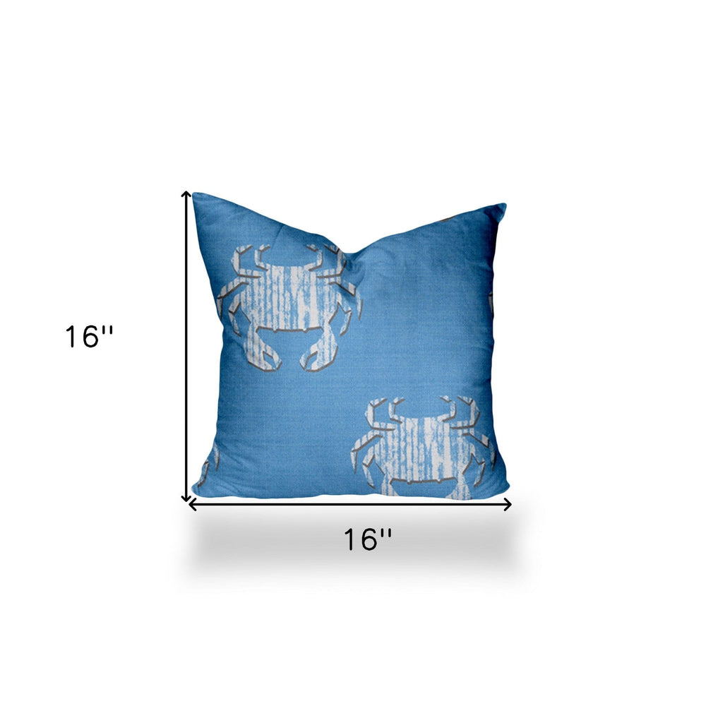 16" X 16" Blue And White Crab Zippered Coastal Throw Indoor Outdoor Pillow - Homeroots - Flyclothing LLC