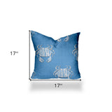 17" X 17" Blue And White Crab Blown Seam Coastal Throw Indoor Outdoor Pillow - Homeroots - Flyclothing LLC