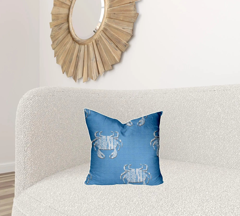 17" X 17" Blue And White Crab Blown Seam Coastal Throw Indoor Outdoor Pillow - Homeroots - Flyclothing LLC