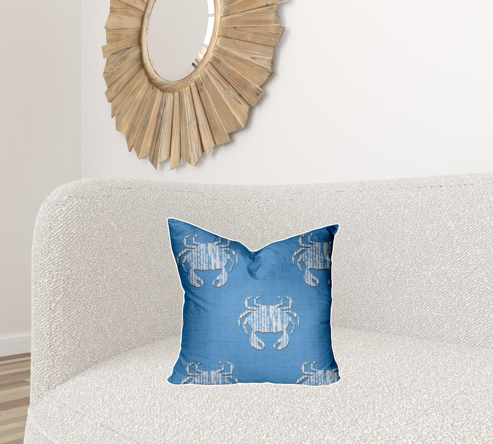 18" X 18" Blue And White Crab Enveloped Coastal Throw Indoor Outdoor Pillow - Homeroots - Flyclothing LLC