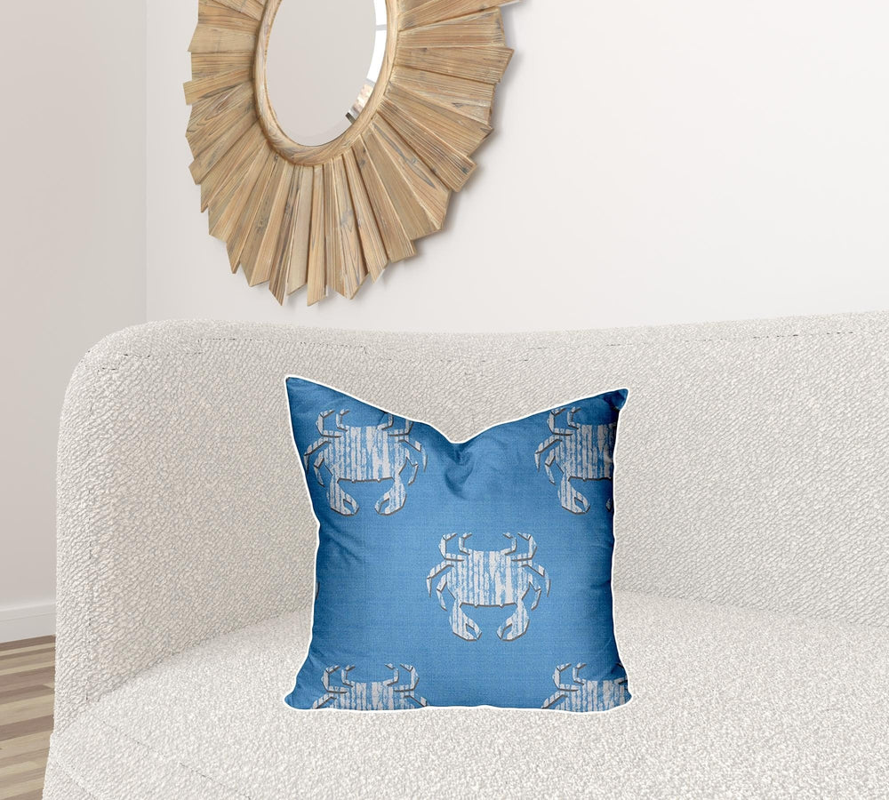 20" X 20" Blue And White Crab Blown Seam Coastal Throw Indoor Outdoor Pillow - Homeroots - Flyclothing LLC