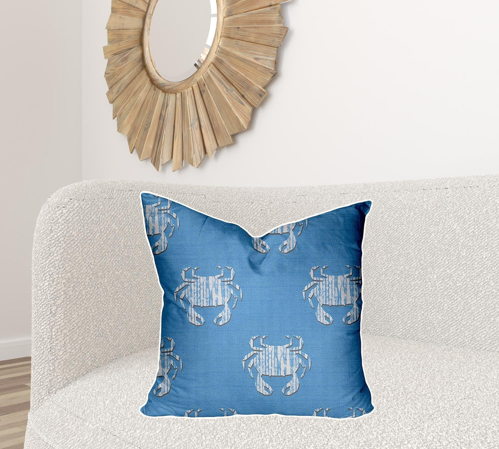 24" X 24" Blue And White Crab Enveloped Coastal Throw Indoor Outdoor Pillow - Homeroots - Flyclothing LLC
