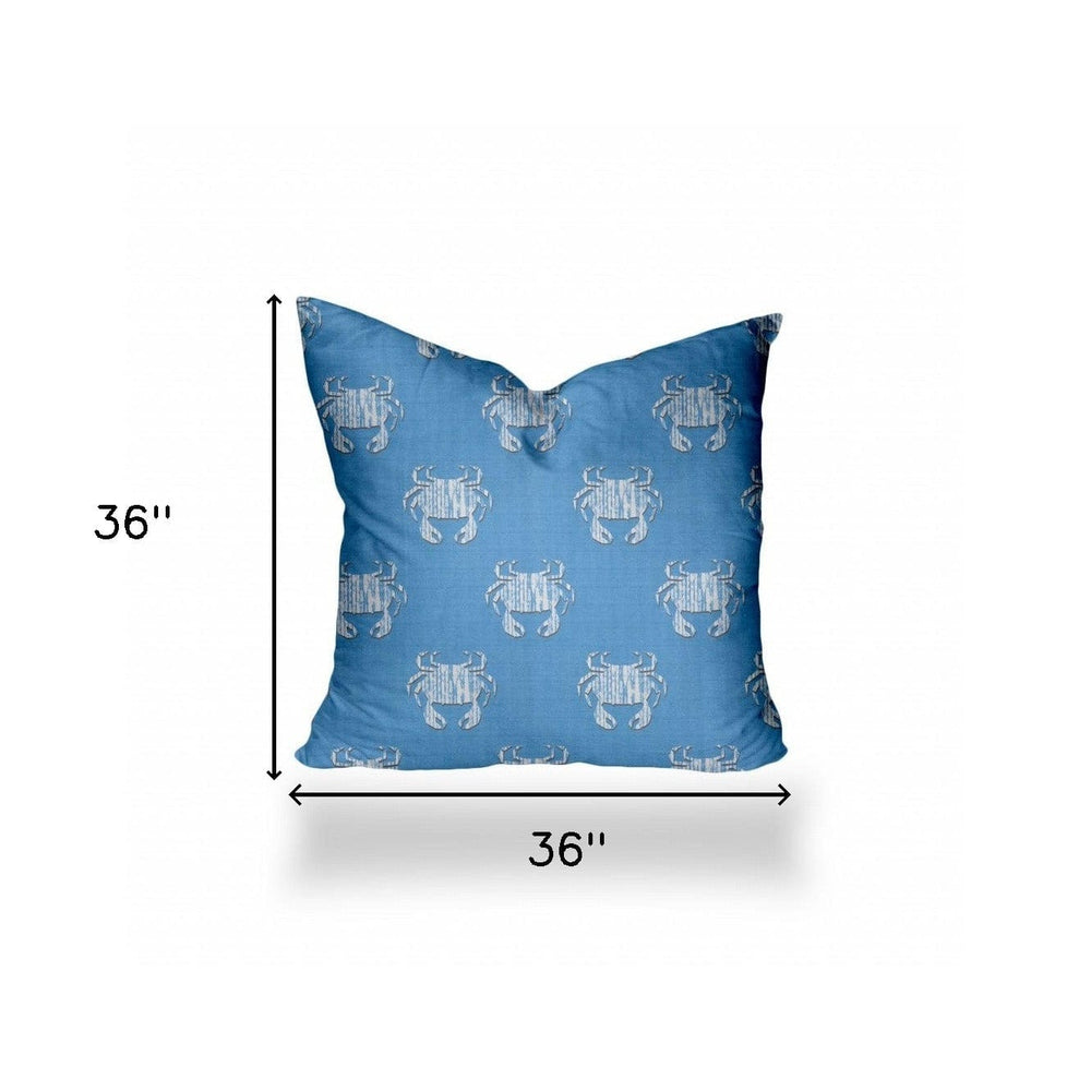 36" X 36" Blue And White Crab Blown Seam Coastal Throw Indoor Outdoor Pillow - Homeroots - Flyclothing LLC