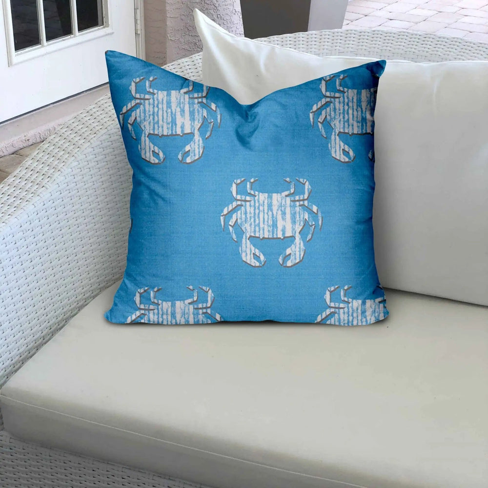36" X 36" Blue And White Crab Zippered Coastal Throw Indoor Outdoor Pillow - Homeroots - Flyclothing LLC
