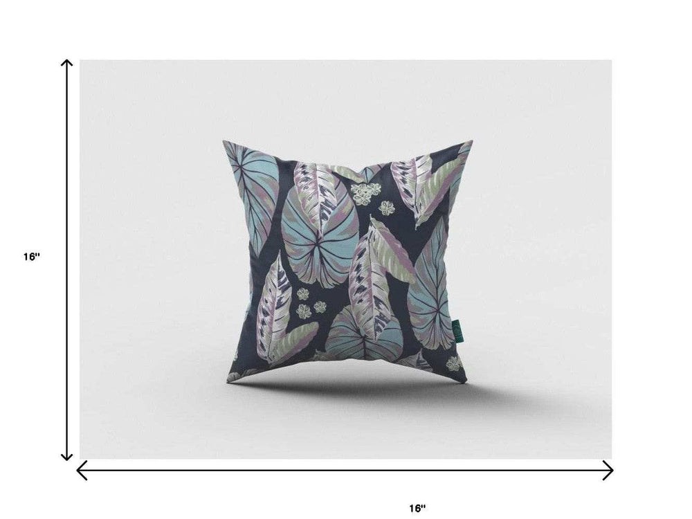 16” Blue Purple Tropical Leaf Zippered Suede Throw Pillow - Homeroots - Flyclothing LLC