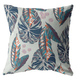 16” Blue Gray Tropical Leaf Zippered Suede Throw Pillow - Homeroots - Flyclothing LLC