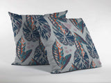16” Blue Gray Tropical Leaf Zippered Suede Throw Pillow - Homeroots - Flyclothing LLC