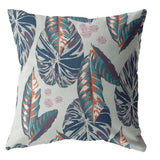 18” Blue Gray Tropical Leaf Zippered Suede Throw Pillow - Homeroots - Flyclothing LLC