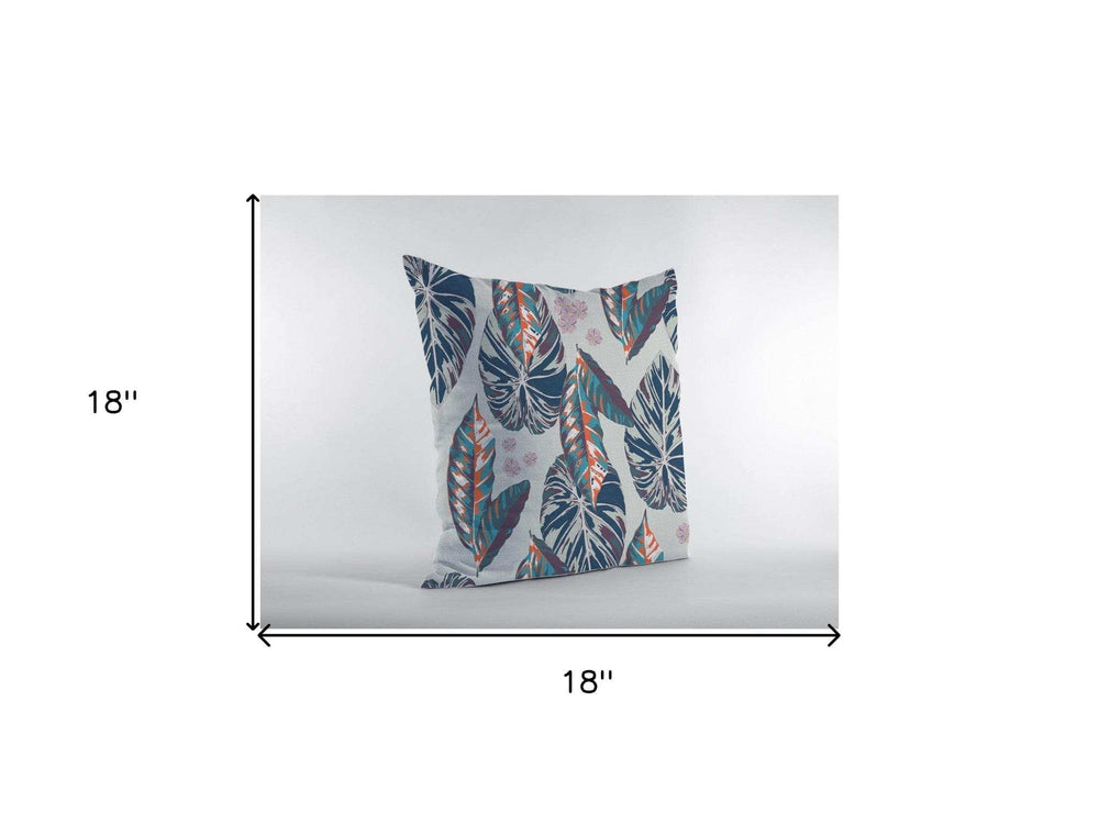 18” Blue Gray Tropical Leaf Zippered Suede Throw Pillow - Homeroots - Flyclothing LLC
